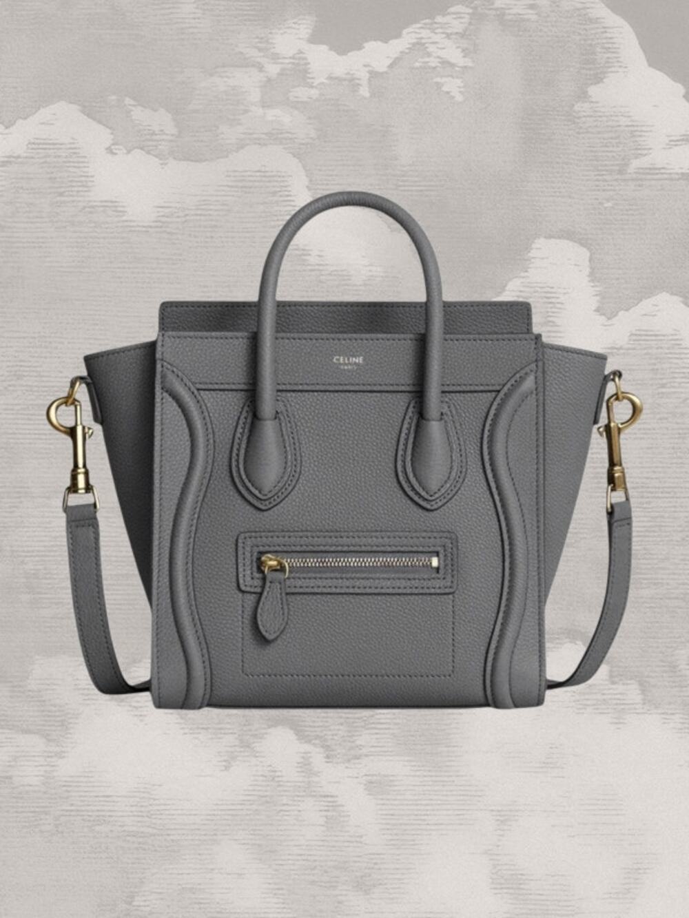 CELINE Nano Luggage Phoebe Philo Drummed Calfskin Gray Kohl Crossbody Bag Tote